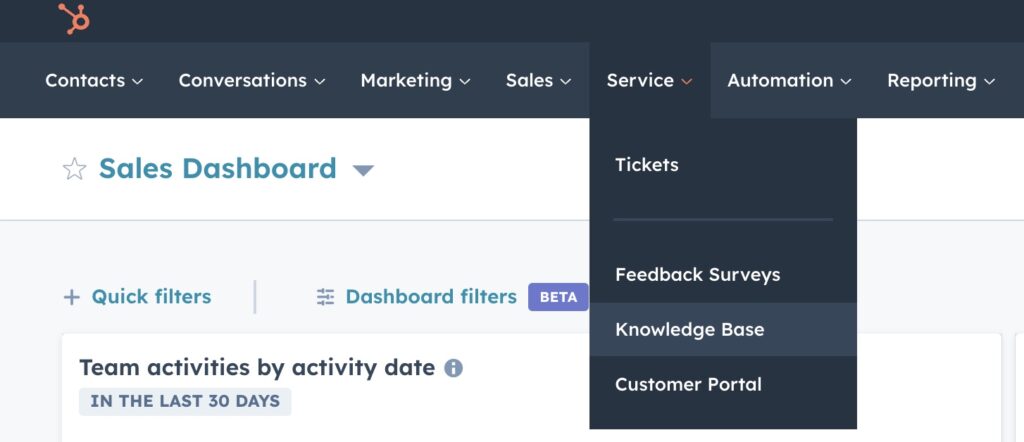 snapshot of service hub knowledge base option